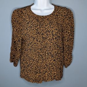 Zara Cheetah Print Blouse with Poofed Shoulders (Sz M)